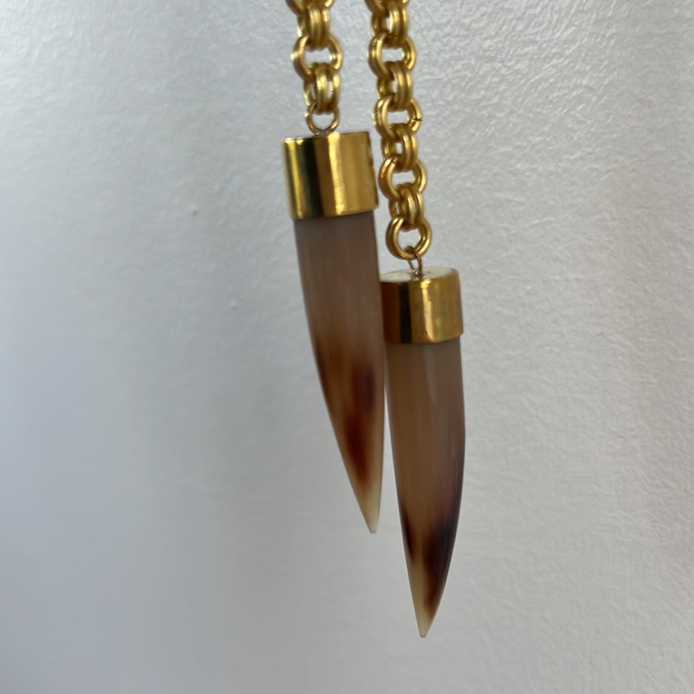 SOKO Gold Knotted Unique Genuine Cow Horn Lariat Pendant Necklace - Picture 5 of 9